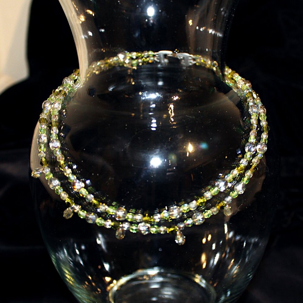 Spring Green Crystal Bling Double Strand Tsunami  Necklace